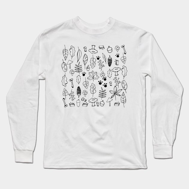 Leaf & Mushroom Pattern Long Sleeve T-Shirt by Midori